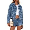 image:imageCHARTOU Women Floral Cropped Denim Jacket Coat Y2k Lapel Button Down Short Jean Shacket Spring OutwearBlue