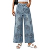 image:imageCHARTOU Women Floral Rhinestone Baggy Jeans Y2k Crop Denim Sparkly Bling Glitter Flare Wide Leg PantsLight Blue