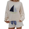 image:imageCHARTOU Women Oversized Pullover Sweater Boat Neck Long Sleeve Sailboat Knit Jumper TopBeige