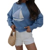 image:imageCHARTOU Women Oversized Pullover Sweater Boat Neck Long Sleeve Sailboat Knit Jumper TopBlue