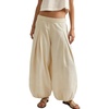 image:imageCHARTOU Women Pull On Wide Leg Jeans Baggy Elastic Midi Waist Denim Balloon Pants Y2k Lotus Jeans SweatpantsBeige