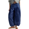 image:imageCHARTOU Women Pull On Wide Leg Jeans Baggy Elastic Midi Waist Denim Balloon Pants Y2k Lotus Jeans SweatpantsDark Blue