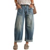 image:imageCHARTOU Women Vintage Barrel Jeans Patchwork Denim Wide Leg Pants Boyfriend Sean Front Baggy Jeans SweatpantsRetro Blue