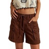 image:imageCHARTOU Womens High Waisted Denim Cargo Shorts Drawstring Back Elastic Waist Rolled for Casual SummerBrown