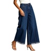 image:imageWomen High Waist Wide Leg Cropped Jeans Lace Hem Loose Fit Ankle Denim PantsDark Blue