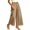 image:imageWomen High Waist Wide Leg Cropped Jeans Lace Hem Loose Fit Ankle Denim PantsKhaki