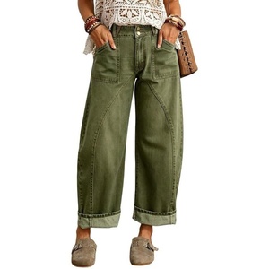 image:imageCHARTOU Women Vintage Barrel Jeans Patchwork Denim Wide Leg Pants Boyfriend Sean Front Baggy Jeans SweatpantsArmy Green