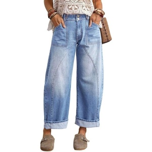 image:imageCHARTOU Women Vintage Barrel Jeans Patchwork Denim Wide Leg Pants Boyfriend Sean Front Baggy Jeans SweatpantsBlue
