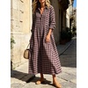 image:imageCHARTOU Women Gingham Maxi Shirt Dress Casual Long Sleeve Button Down Flowy Plaid DressBlack Pink
