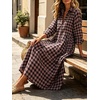image:imageCHARTOU Women Gingham Maxi Shirt Dress Casual Long Sleeve Button Down Flowy Plaid DressBlack Pink