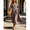 image:imageCHARTOU Women Gingham Maxi Shirt Dress Casual Long Sleeve Button Down Flowy Plaid DressBrown