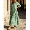 image:imageCHARTOU Women Gingham Maxi Shirt Dress Casual Long Sleeve Button Down Flowy Plaid DressGreen