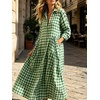 image:imageCHARTOU Women Gingham Maxi Shirt Dress Casual Long Sleeve Button Down Flowy Plaid DressGreen