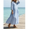 image:imageCHARTOU Women Gingham Maxi Shirt Dress Casual Long Sleeve Button Down Flowy Plaid DressLight Blue