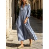 image:imageCHARTOU Women Gingham Maxi Shirt Dress Casual Long Sleeve Button Down Flowy Plaid DressNavy Blue