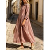 image:imageCHARTOU Women Gingham Maxi Shirt Dress Casual Long Sleeve Button Down Flowy Plaid DressRed