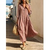 image:imageCHARTOU Women Gingham Maxi Shirt Dress Casual Long Sleeve Button Down Flowy Plaid DressRed