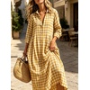 image:imageCHARTOU Women Gingham Maxi Shirt Dress Casual Long Sleeve Button Down Flowy Plaid DressYellow
