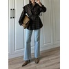 image:imageCHARTOU Women Plaid Shirt Top Detachable Shawl Button Down Long Sleeve Blouses with BeltCoffee