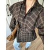 image:imageCHARTOU Women Plaid Shirt Top Detachable Shawl Button Down Long Sleeve Blouses with BeltCoffee