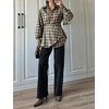 image:imageCHARTOU Women Plaid Shirt Top Detachable Shawl Button Down Long Sleeve Blouses with BeltKhaki