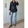 image:imageCHARTOU Women Plaid Shirt Top Detachable Shawl Button Down Long Sleeve Blouses with BeltNavy