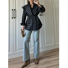 image:imageCHARTOU Women Plaid Shirt Top Detachable Shawl Button Down Long Sleeve Blouses with BeltNavy