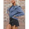 image:imageCHARTOU Women Ruffle Denim Shirt Top Fall Lapel Collar Button Down Long Sleeve Jean CoatBlue