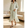 image:imageCHARTOU Women Striped Maxi Shirt Dress Lapel Collar Half Button Long Sleeve Ruffle Casual DressGreen