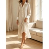 image:imageCHARTOU Women Striped Maxi Shirt Dress Lapel Collar Half Button Long Sleeve Ruffle Casual DressKhaki