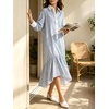 image:imageCHARTOU Women Striped Maxi Shirt Dress Lapel Collar Half Button Long Sleeve Ruffle Casual DressLight Blue