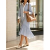 image:imageCHARTOU Women Striped Maxi Shirt Dress Lapel Collar Half Button Long Sleeve Ruffle Casual DressLight Blue