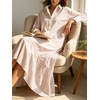 image:imageCHARTOU Women Striped Maxi Shirt Dress Lapel Collar Half Button Long Sleeve Ruffle Casual DressPink