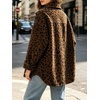 image:imageCHARTOU Womens Leopard Corduroy Oversized Snap Button Shirt Jacket with PocketsBrown