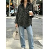 image:imageCHARTOU Womens Leopard Corduroy Oversized Snap Button Shirt Jacket with PocketsGrey