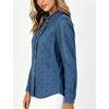 image:imageWomen Polka Dot Denim Shirt Ruffle Trim Button Down Blouse Casual Jean TopsDark Blue