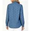 image:imageWomen Polka Dot Denim Shirt Ruffle Trim Button Down Blouse Casual Jean TopsDark Blue