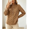 image:imageWomen Polka Dot Denim Shirt Ruffle Trim Button Down Blouse Casual Jean TopsKhaki
