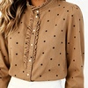 image:imageWomen Polka Dot Denim Shirt Ruffle Trim Button Down Blouse Casual Jean TopsKhaki
