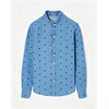image:imageWomen Polka Dot Denim Shirt Ruffle Trim Button Down Blouse Casual Jean TopsLight Blue