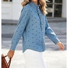 image:imageWomen Polka Dot Denim Shirt Ruffle Trim Button Down Blouse Casual Jean TopsLight Blue