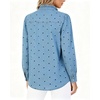 image:imageWomen Polka Dot Denim Shirt Ruffle Trim Button Down Blouse Casual Jean TopsLight Blue