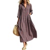 image:imageCHARTOU Women Gingham Maxi Shirt Dress Casual Long Sleeve Button Down Flowy Plaid DressBlack Pink