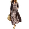image:imageCHARTOU Women Gingham Maxi Shirt Dress Casual Long Sleeve Button Down Flowy Plaid DressBrown