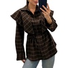 image:imageCHARTOU Women Plaid Shirt Top Detachable Shawl Button Down Long Sleeve Blouses with BeltCoffee