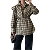 image:imageCHARTOU Women Plaid Shirt Top Detachable Shawl Button Down Long Sleeve Blouses with BeltKhaki