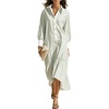 image:imageCHARTOU Women Striped Maxi Shirt Dress Lapel Collar Half Button Long Sleeve Ruffle Casual DressGreen