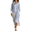 image:imageCHARTOU Women Striped Maxi Shirt Dress Lapel Collar Half Button Long Sleeve Ruffle Casual DressLight Blue