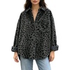 image:imageCHARTOU Womens Leopard Corduroy Oversized Snap Button Shirt Jacket with PocketsGrey