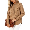 image:imageWomen Polka Dot Denim Shirt Ruffle Trim Button Down Blouse Casual Jean TopsKhaki